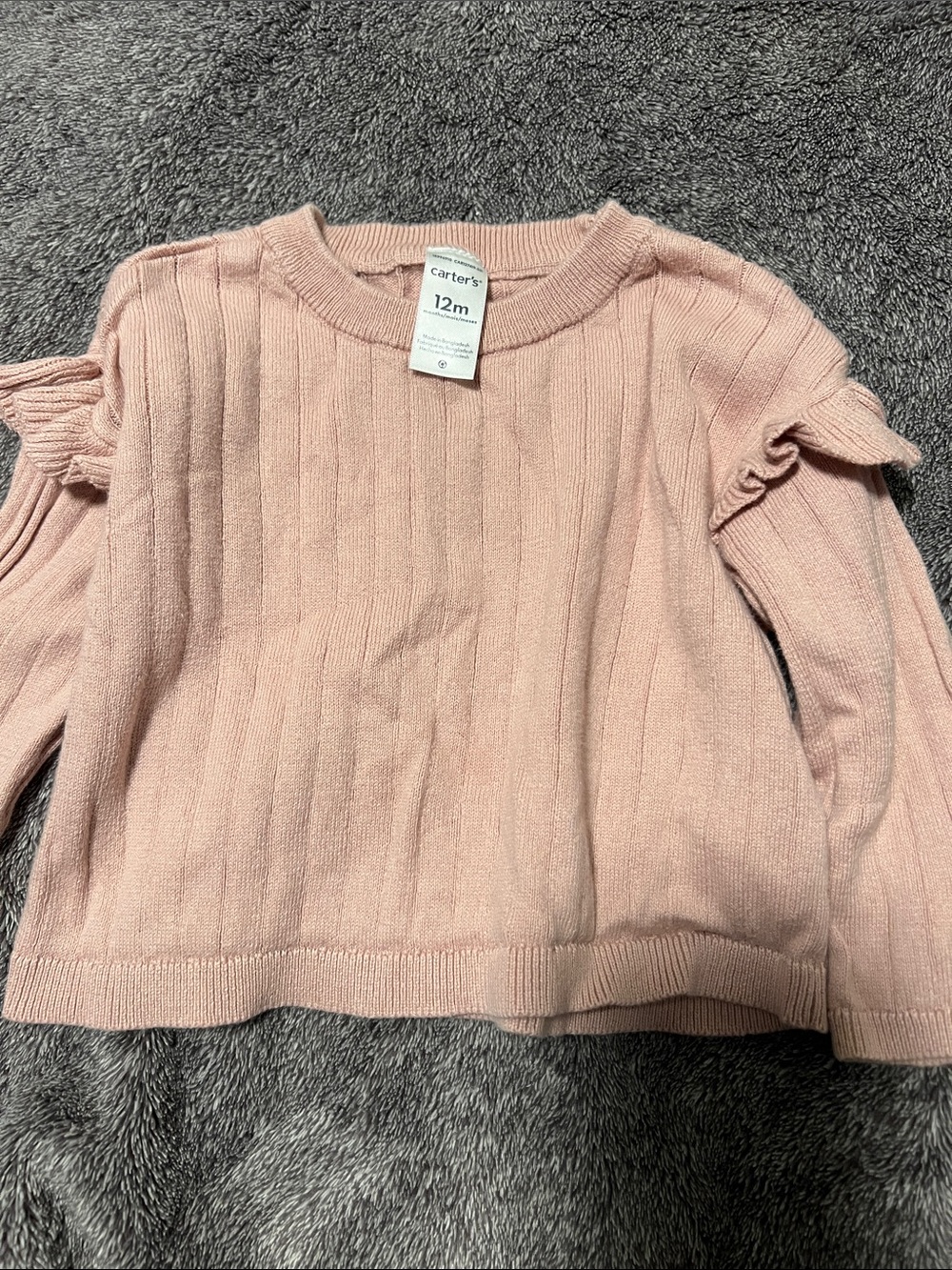 Carter's Dusty Pink Ribbed Ruffle-Sleeve Crew Sweater